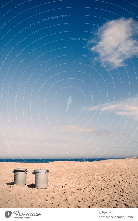 Holidays for two Environment Nature Landscape Elements Sand Water Sky Clouds Horizon Coast Beach Baltic Sea Ocean Surrealism In pairs 2 Trash Trash container