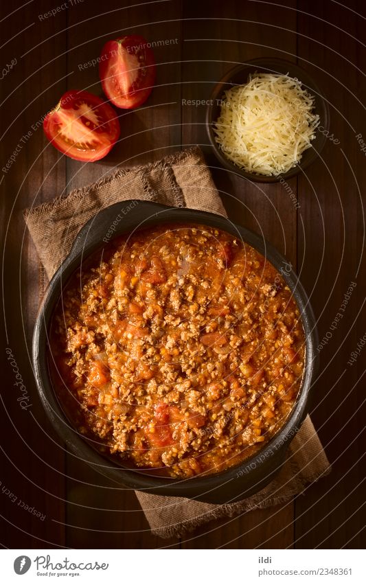 Homemade Bolognese Sauce Meat Italian Food Fresh food Tomato mincemeat Beef minced Ground European Mediterranean ragu Ingredients Dish Rustic overhead Top