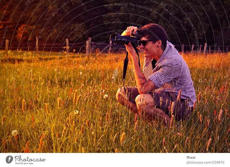 towards the sun Masculine Young man Youth (Young adults) 1 Human being 18 - 30 years Adults Spring Beautiful weather Grass Joy Spring fever Enthusiasm