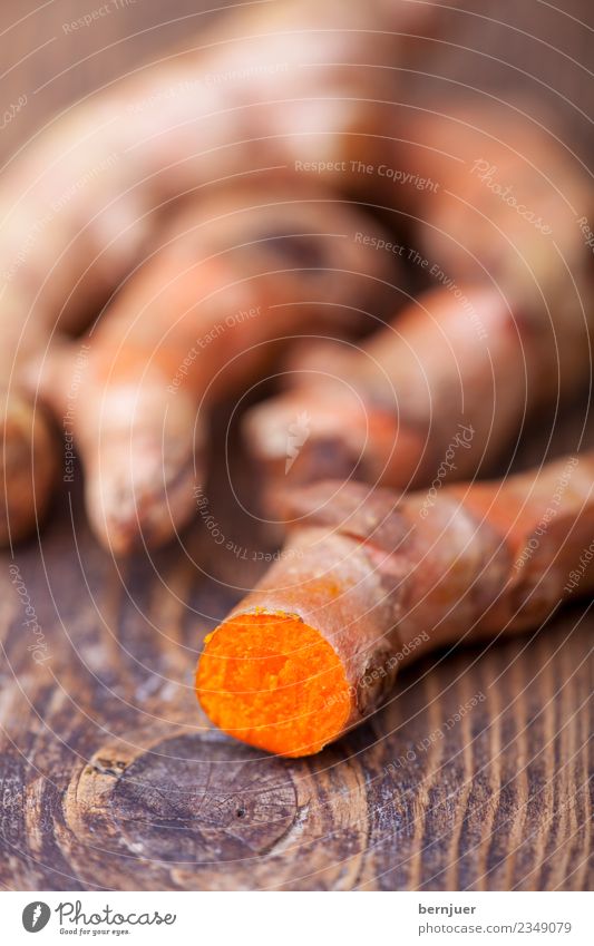 curcuma Food Herbs and spices Organic produce Vegetarian diet Diet Asian Food Good Brown Orange Curcuma turmeric Wood Wooden board Macro (Extreme close-up)