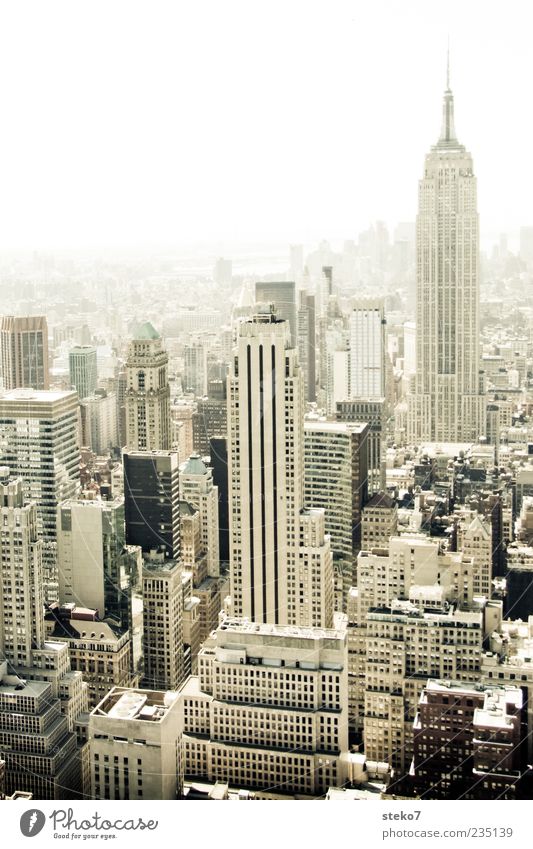 downtown Skyline High-rise Architecture Tourist Attraction Tall Town New York City Empire State building Narrow USA Black & white photo Exterior shot Deserted