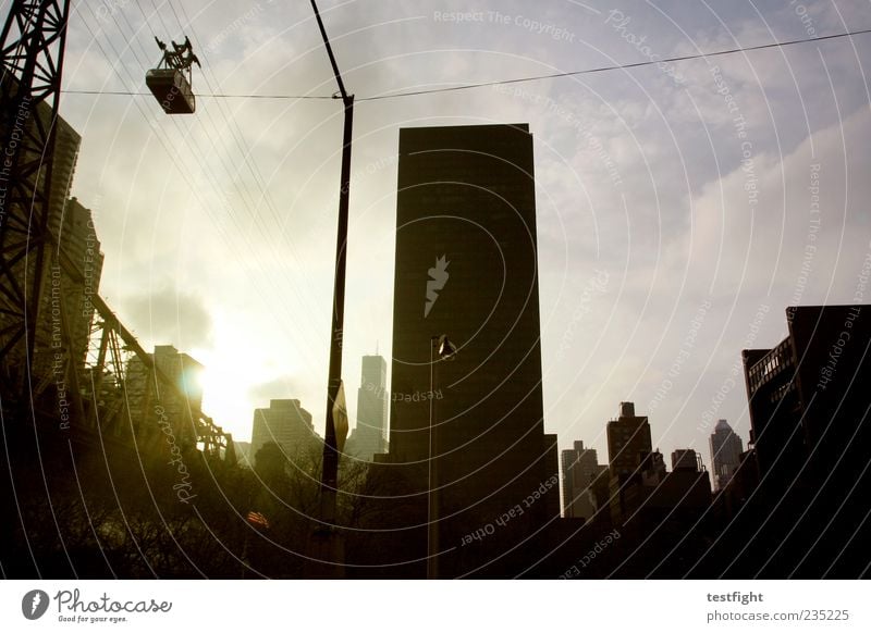 romantic vultures Cable Skyline House (Residential Structure) Architecture Cable car Gigantic Large Town Perspective Clouds Colossus Block Cuboid High-rise