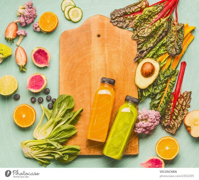 Ingredients for healthy smoothie drinks Vegetable Fruit Apple Orange Nutrition Organic produce Vegetarian diet Diet Beverage Cold drink Juice Style Design