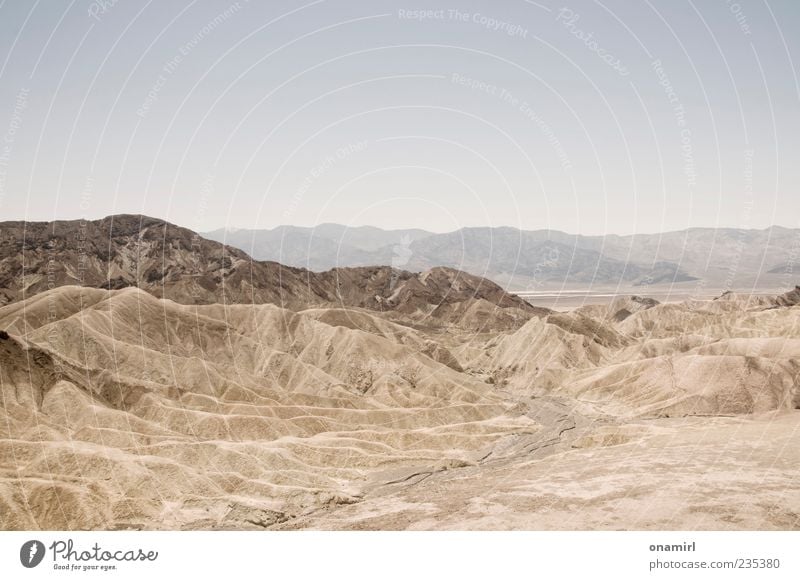 Zabriskie Point - Death Valley Landscape Earth Sand Cloudless sky Horizon Warmth Drought Rock Canyon Desert Infinity Hot Dry Blue Brown Gray Longing Wanderlust