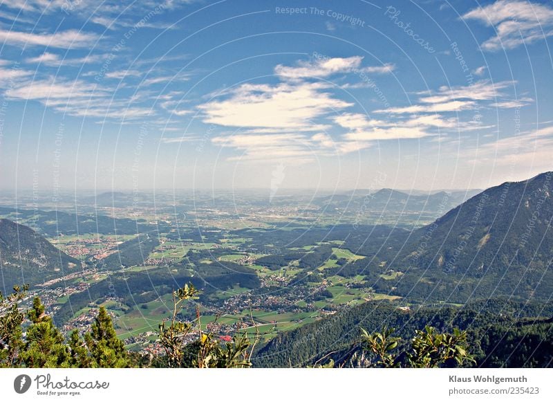 Distant view from the Predigtstuh over Bad Reichenhall Happy Far-off places Freedom Summer Mountain Nature Landscape Plant Sky Clouds Horizon Beautiful weather