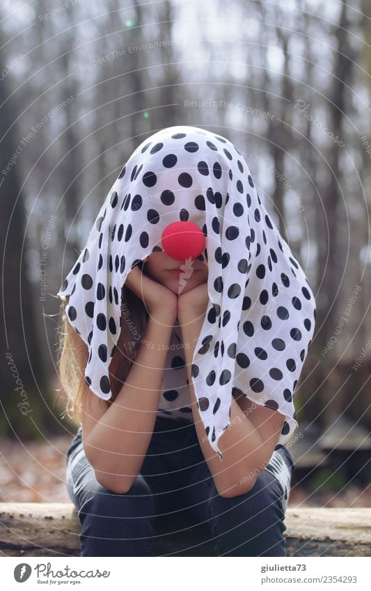 Creative blockade girls dressed up with scarf and clown nose Carnival Young woman Youth (Young adults) Life 1 Human being 8 - 13 years Child Infancy