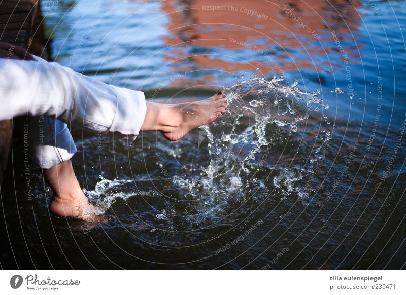 merry Human being Feet 1 Water Wet Blue Movement Inject Short exposure Pants Day Exterior shot Damp Barefoot Joie de vivre (Vitality) Copy Space top