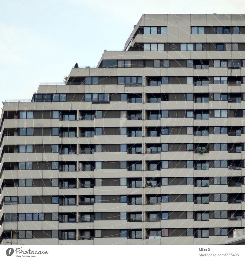 high up Overpopulated House (Residential Structure) High-rise Facade Balcony Window Gloomy Colour photo Exterior shot Pattern Copy Space left Copy Space top