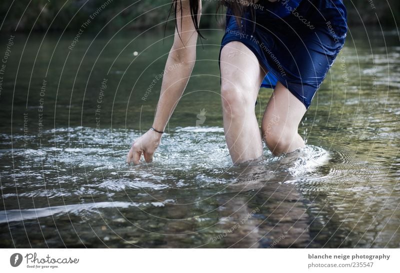 fresh feelings Life Swimming & Bathing Feminine Young woman Youth (Young adults) Woman Adults Legs 1 Human being 18 - 30 years River Dress Water Touch