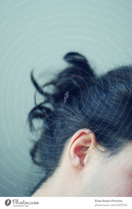 ear. Young man Youth (Young adults) Skin Hair and hairstyles Ear 1 Human being Long-haired Curl Braids Soft Sadness Concern Grief Cold Close-up Colour photo