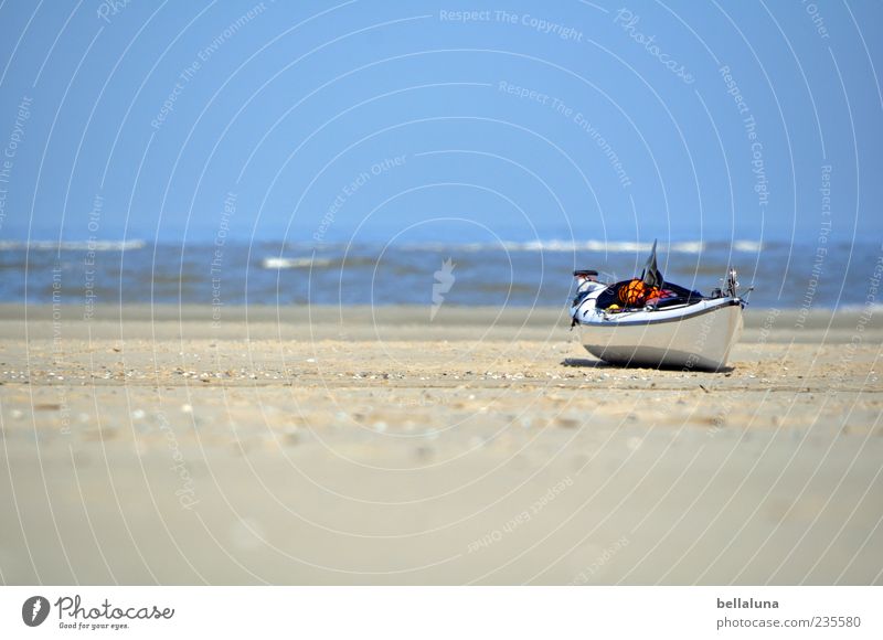 Spiekeroog | Ä Böödsche ;-) Nature Sand Water Sky Cloudless sky Horizon Sunlight Summer Beautiful weather Waves Coast Beach North Sea Ocean Bright Watercraft