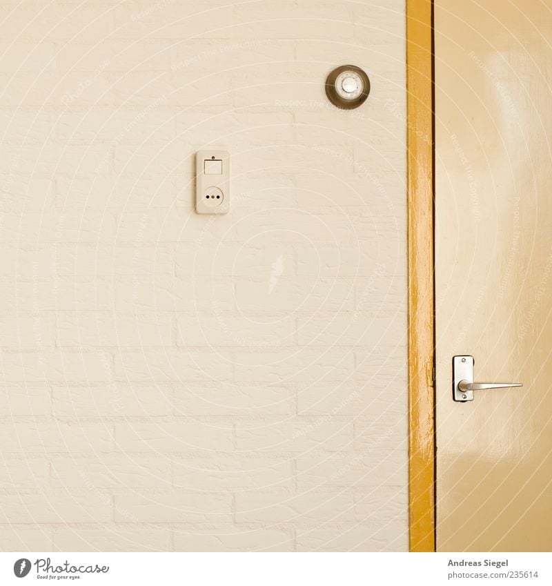 Bungalow en Caravan Wall (barrier) Wall (building) Door Socket Simple Yellow White Light switch Graphic Reduced Colour photo Detail Copy Space left Door handle