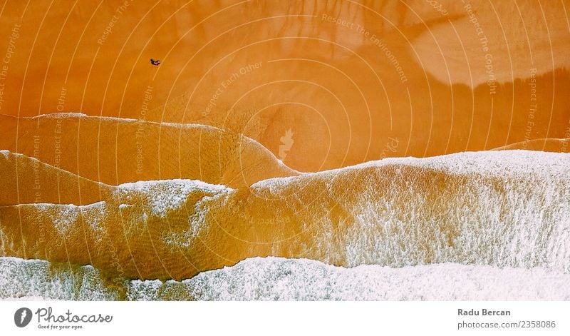 Aerial Drone View Of People Walking On Beach Near Ocean Waves Vacation & Travel Adventure Far-off places Freedom Summer Summer vacation Island Human being