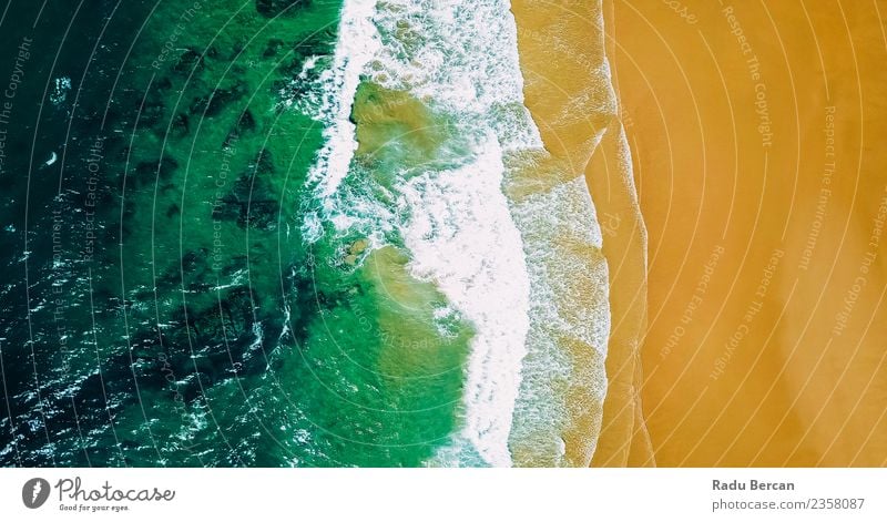 Aerial Panoramic Drone View Of Ocean In Portugal Environment Nature Landscape Sand Water Summer Weather Beautiful weather Warmth Waves Coast Beach Bay Island