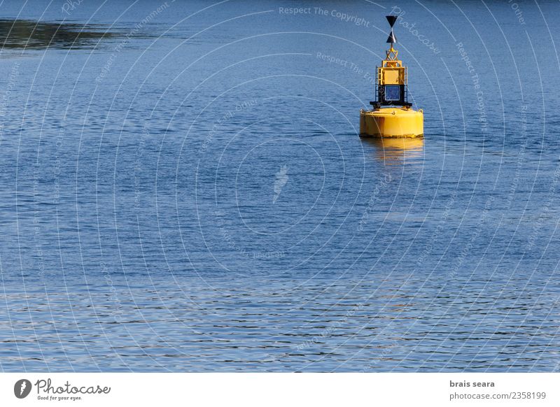 Yellow buoy. Vacation & Travel Ocean Waves Nature Water Climate Storm Coast Bay Island Lighthouse Transport Navigation Boating trip Watercraft Sign Signage