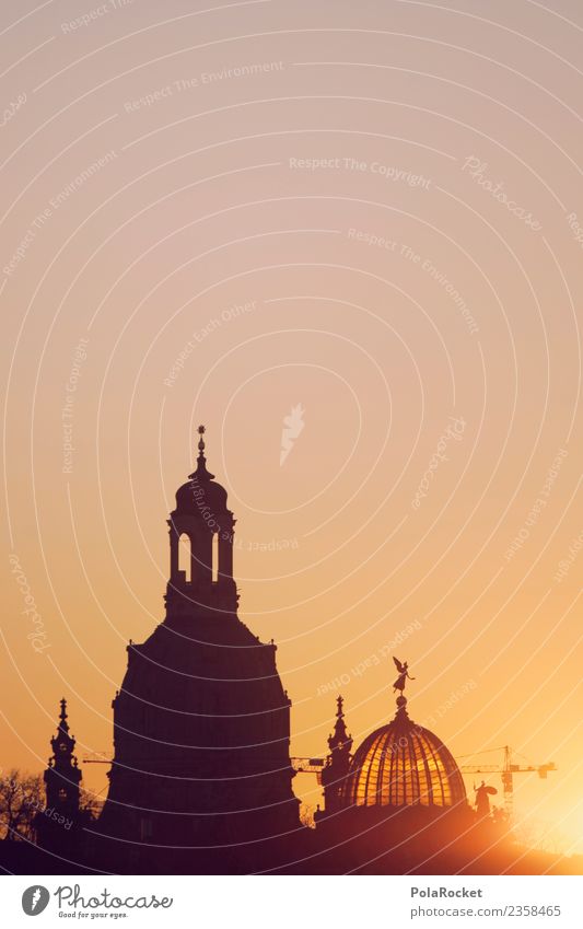 #A# Dresden Gold Art Esthetic Saxony Skyline Frauenkirche Sunset Baroque Domed roof Skyward Sky blue Church Religion and faith Sunbeam Warmth Summer