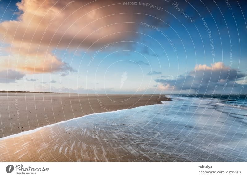 sunrise on North sea coast, Netherlands Beach Ocean Island Nature Landscape Sand Water Sky Clouds Horizon Sunrise Sunset Summer Beautiful weather Waves Coast