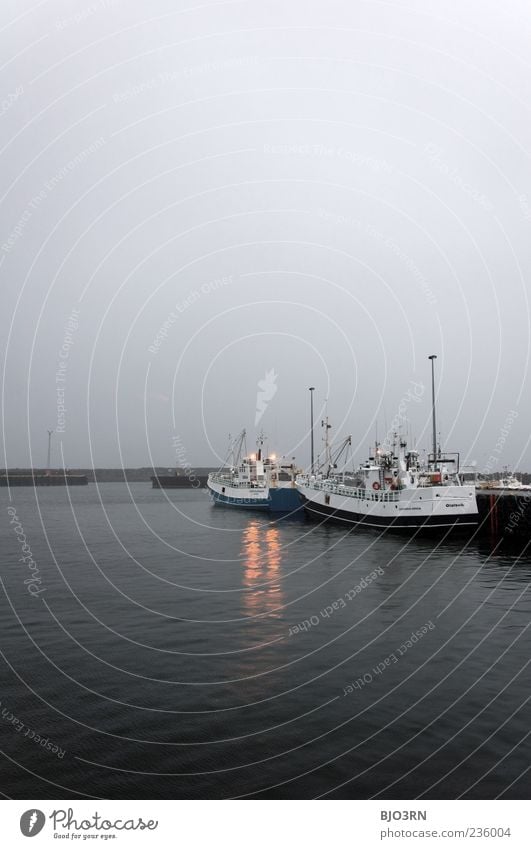 Awesome weather | Iceland Watercraft Fishing boat Fishery Harbour Jetty Ocean Scandinavia Industry Whaling Bad weather Gray Nature Weather Fog Deserted