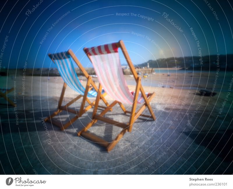 Soft focus pinhole photo deckchairs in St. Ives, UK. Vacation & Travel Summer Joy st ives seaside Harbour Beach Beach chair blue sky England British 2 Cornwall