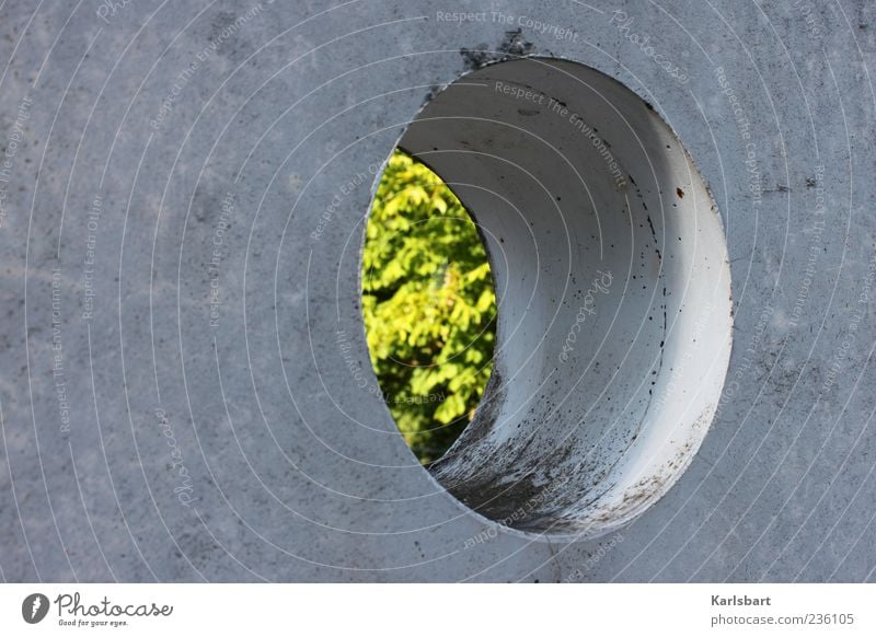 green. hole. Manmade structures Building Architecture Wall (barrier) Wall (building) Facade Concrete Hollow Summer vacation time Colour photo Exterior shot