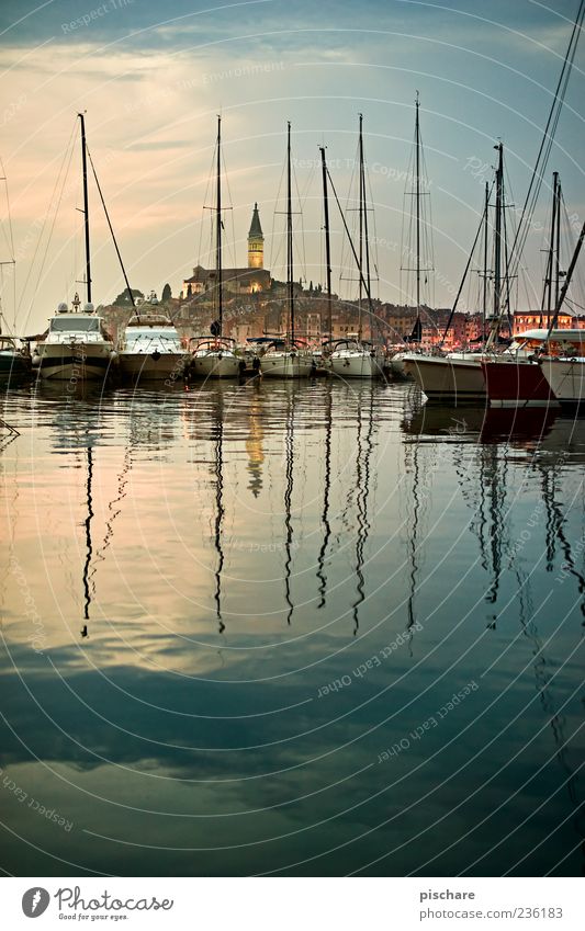 Istra II Water Coast Ocean Village Fishing village Port City Old town Church Harbour Navigation Sailboat Sailing ship Exotic Beautiful Wanderlust Calm Rovinj