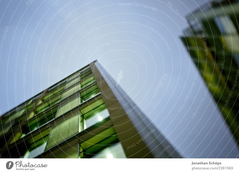 Frog's eye view of an office building at dusk Building Architecture Glass Office Office building High-rise Blue Green Twilight Evening Lighting Window Business