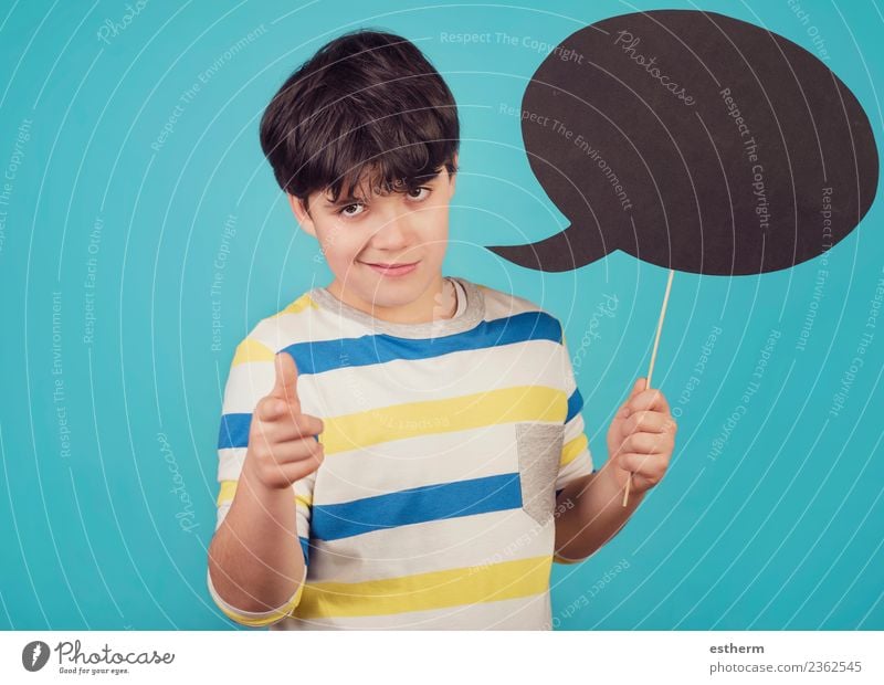 Boy holding a sign on blue background Lifestyle Joy Party Event Feasts & Celebrations Human being Masculine Child Toddler Infancy 1 8 - 13 years Sign