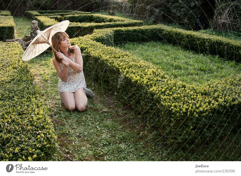 #236306 Elegant Style Garden Woman Adults Nature Park Dress Observe Relaxation Sit Wait Esthetic Natural Beautiful Contentment Sunshade Dreamily Hedge