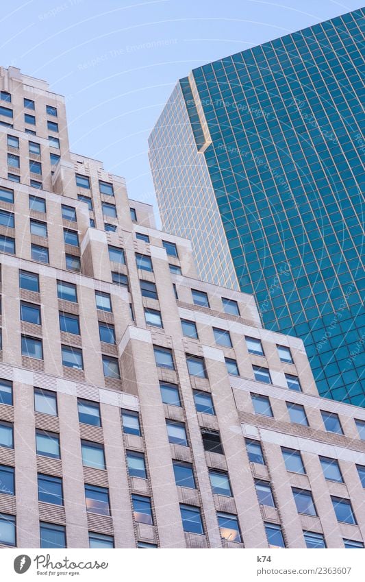 NYC New York City USA Americas Capital city Downtown Deserted High-rise Building Architecture Facade Window Stone Concrete Glass Steel Large Tall Blue Pink