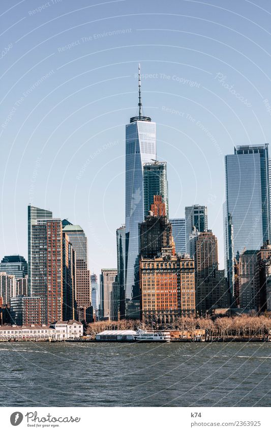 NYC - One World TC Skyline Worm's-eye view Day Exterior shot Subdued colour Colour photo Town New York City USA Americas Capital city Downtown Deserted