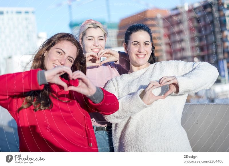 Heart shape from friends hands Lifestyle Joy Happy Beautiful Leisure and hobbies Playing Flirt Human being Feminine Young woman Youth (Young adults) Woman