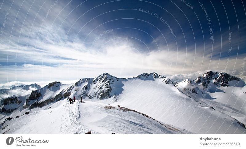 Piz Traunter Ovas (3151m) Winter Snow Mountain Group Nature Landscape Sky Clouds Beautiful weather Ice Frost Alps Albula pass Snowcapped peak Cold Blue White