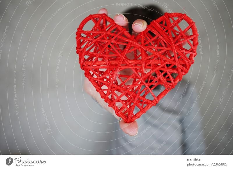 Young woman holding a red heart Design Healthy Health care Feasts & Celebrations Valentine's Day Mother's Day Human being Androgynous 1 Heart To hold on