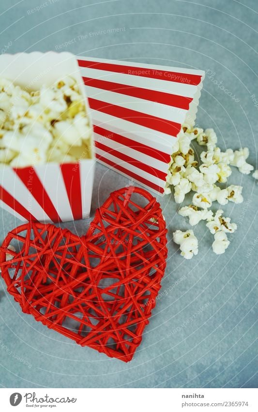 Two popcorn boxes and a red heart Food Snack Popcorn Fast food Lifestyle Leisure and hobbies Entertainment Art Culture Cinema Film industry Video Box Container