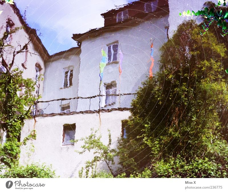 mirrors Water House (Residential Structure) Green White Puddle Water reflection Colour photo Multicoloured Exterior shot Deserted Reflection Blur