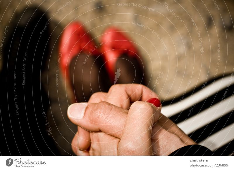 Hand(s) in happiness Couple Adults Fingers Feet 2 Human being Touch Stand Firm Together Glittering Hip & trendy Retro Red Black White Warm-heartedness Sympathy