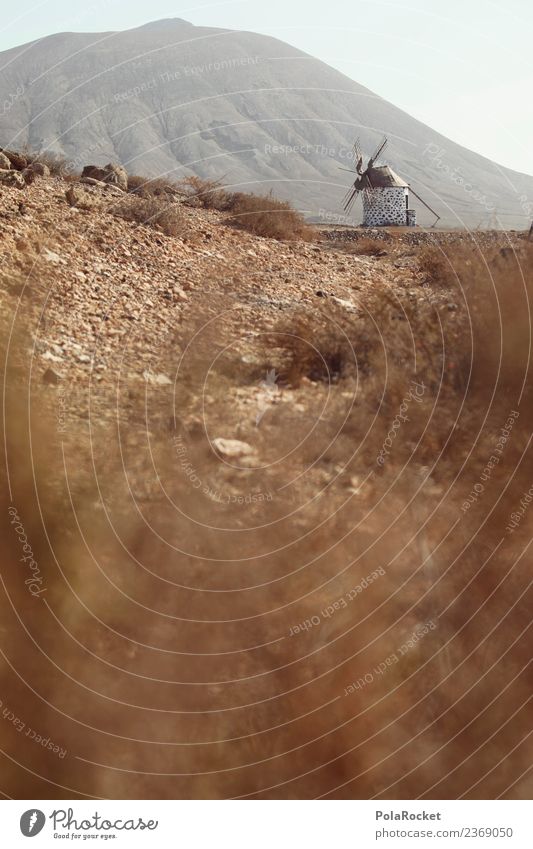 #AS# Mill Trail Art Esthetic Lanes & trails Fuerteventura Gloomy Badlands Sparse Windmill Historic Spain Colour photo Subdued colour Exterior shot Detail