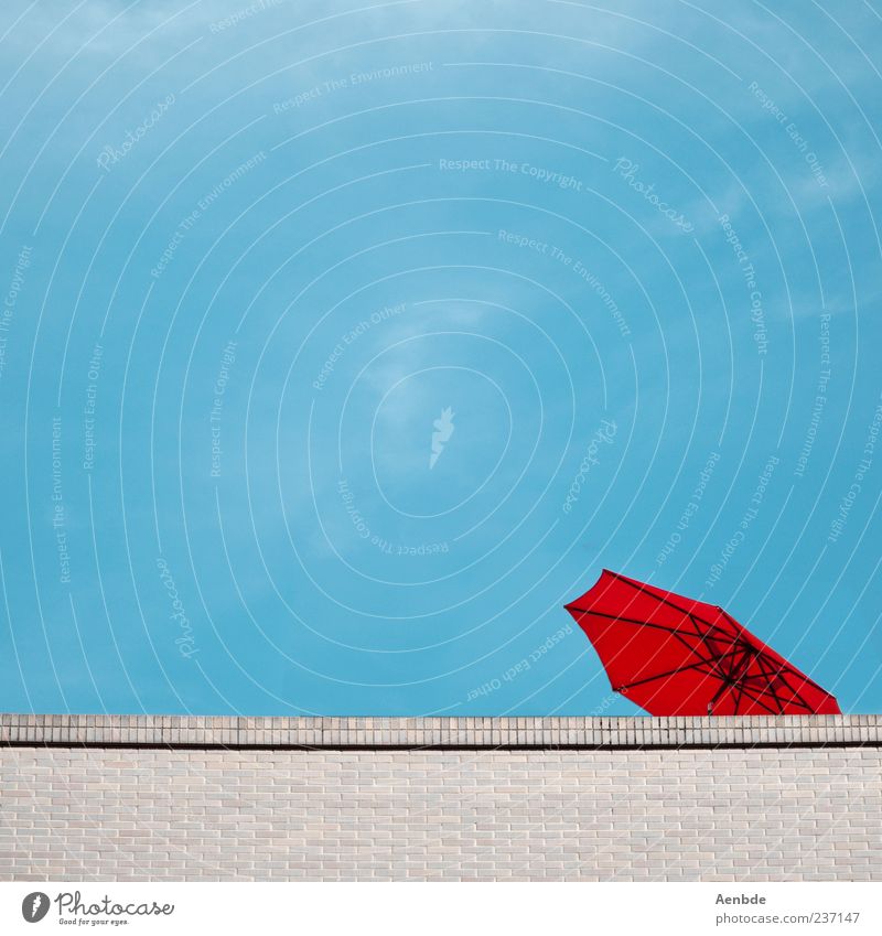 sun deck Vacation & Travel Summer House (Residential Structure) Roof Wall (barrier) Brick Red Blue Umbrellas & Shades Sunshade Colour photo Multicoloured