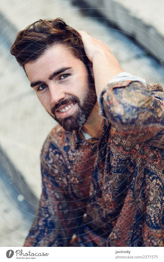 Young smiling man wearing modern shirt in the street Lifestyle Style Beautiful Hair and hairstyles Human being Masculine Young man Youth (Young adults) Man