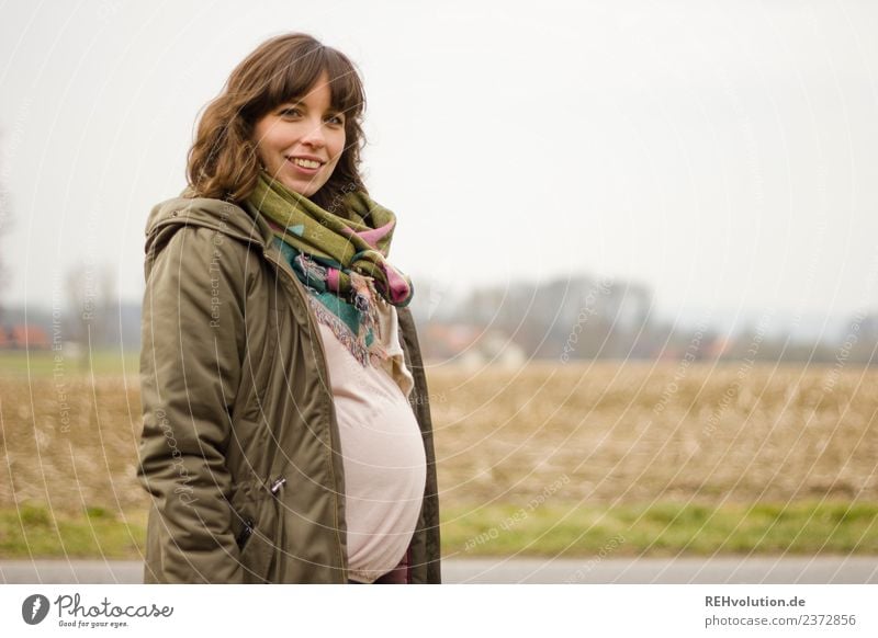 Portrait of a pregnant woman in autumn Young woman Woman 18 - 30 years Family & Relations Environment Nature Pregnant Positive naturally Anticipation