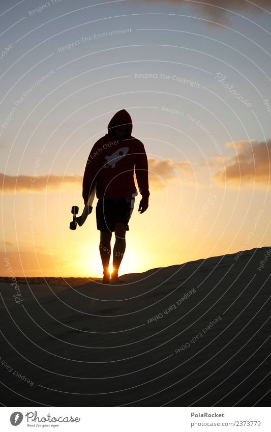 #AS# Dude Art Esthetic Adventure Inline skating Longboard Leisure and hobbies Sunset Thin Sandy beach Fuerteventura Fashion Youth culture Cool (slang) Walking