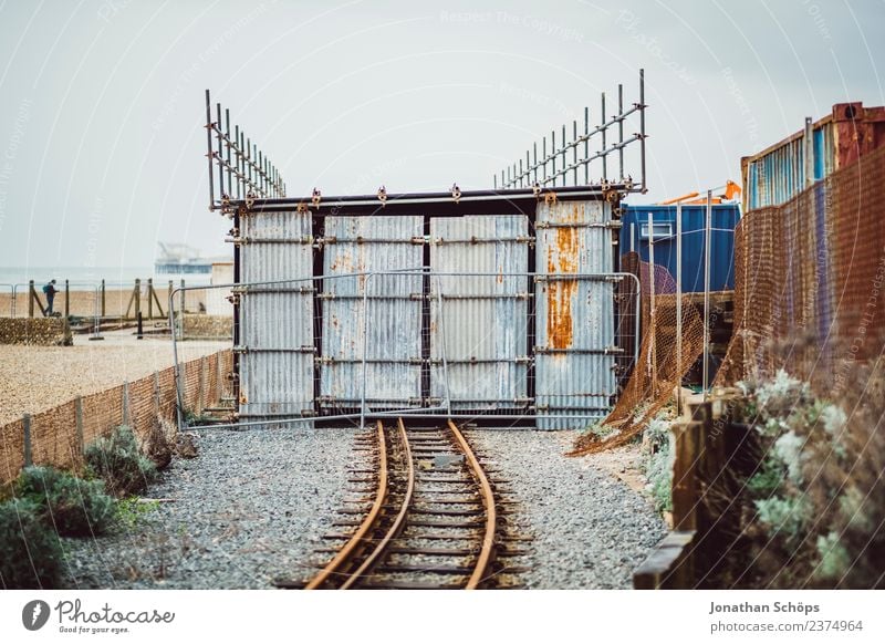 Tracks End Station Beach Promenade Brighton, England Rail transport Train travel Railroad Exceptional Railroad tracks Railroad system Terminus Death Container