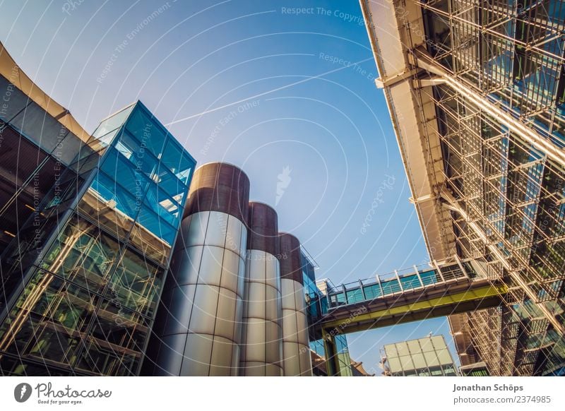 Glass facade, Airport, London, England Glas facade Wide angle super wide angle Industry Industrial plant Business District business Worm's-eye view built