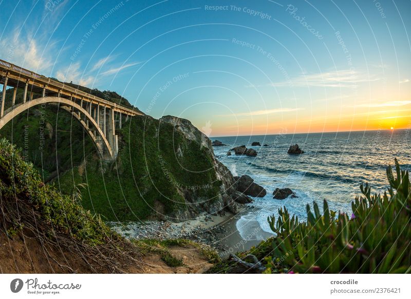 Highway One III California Bridge Art deco Twilight Ocean Pacific Ocean Coast Concrete Beach Car Transport Night Vacation & Travel road trip Street Cliff Sun