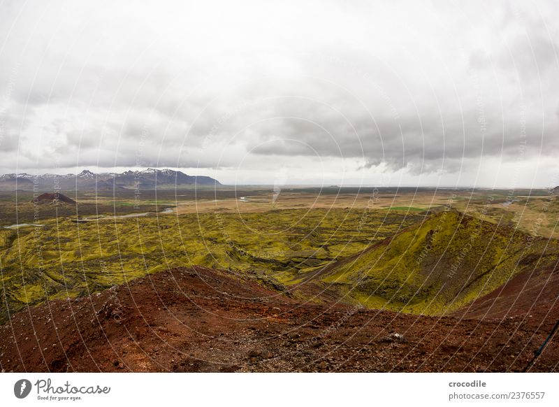 Iceland I Dark Volcano Belt highway Moss Lichen Mountain Lava Eruption Green Panorama (View) Hiking Climbing Vantage point River Peak Snowcapped peak