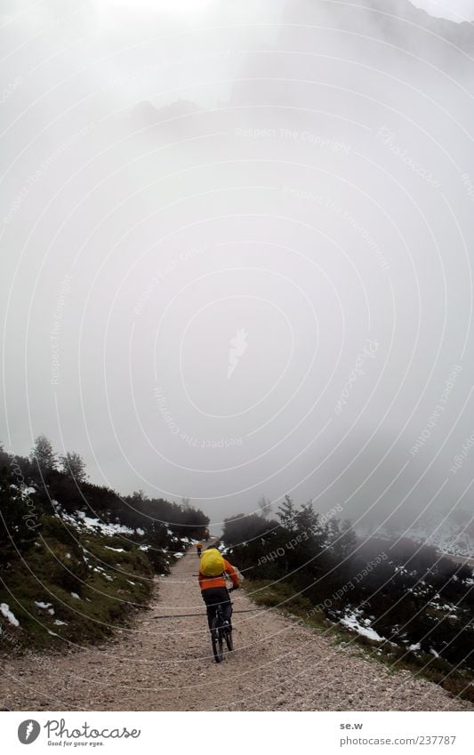 A journey into the unknown Cycling Mountain biking 1 Human being Clouds Autumn Bad weather Alps Chalk alps Karwendelgebirge Lanes & trails Cold Gray