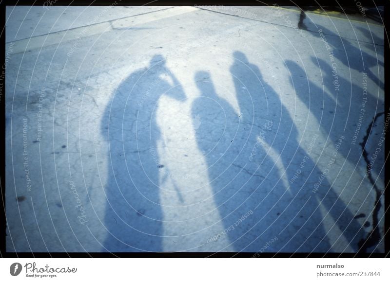 Shadows at the break Lifestyle Style Leisure and hobbies Human being Group Crowd of people Sign Wait Dark Trashy Gloomy Curiosity Whimsical Surrealism Dream