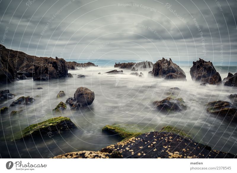 rock Nature Landscape Air Water Sky Clouds Horizon Summer Bad weather Wind Rock Waves Coast Beach Reef Ocean Dark Maritime Wild Bizkaya Colour photo