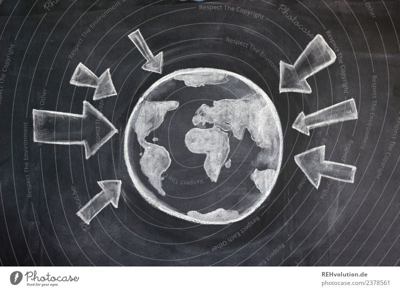 Sheet drawing | World with arrows Sphere Arrow Environment Environmental pollution Environmental protection Earth Planet Globe Pressure Signage Geography