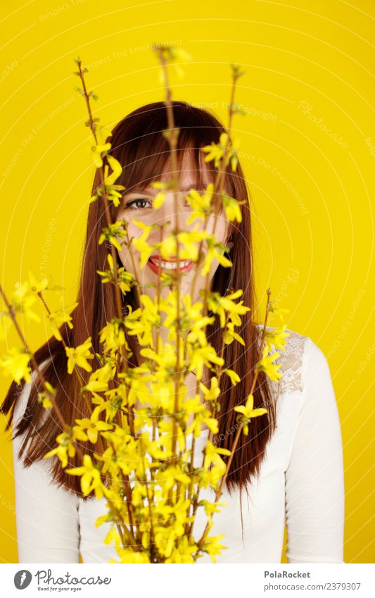 #A# Spring yellow III Art Esthetic Yellow Yellowness Yellow-gold Spring fever Spring flower Spring day Woman Forsythia Hide Colour photo Multicoloured